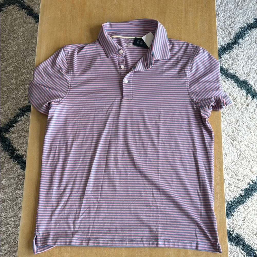 NEW J. Crew Pink and Blue Striped Performance Men’s Polo Shirt - Picture 2 of 8